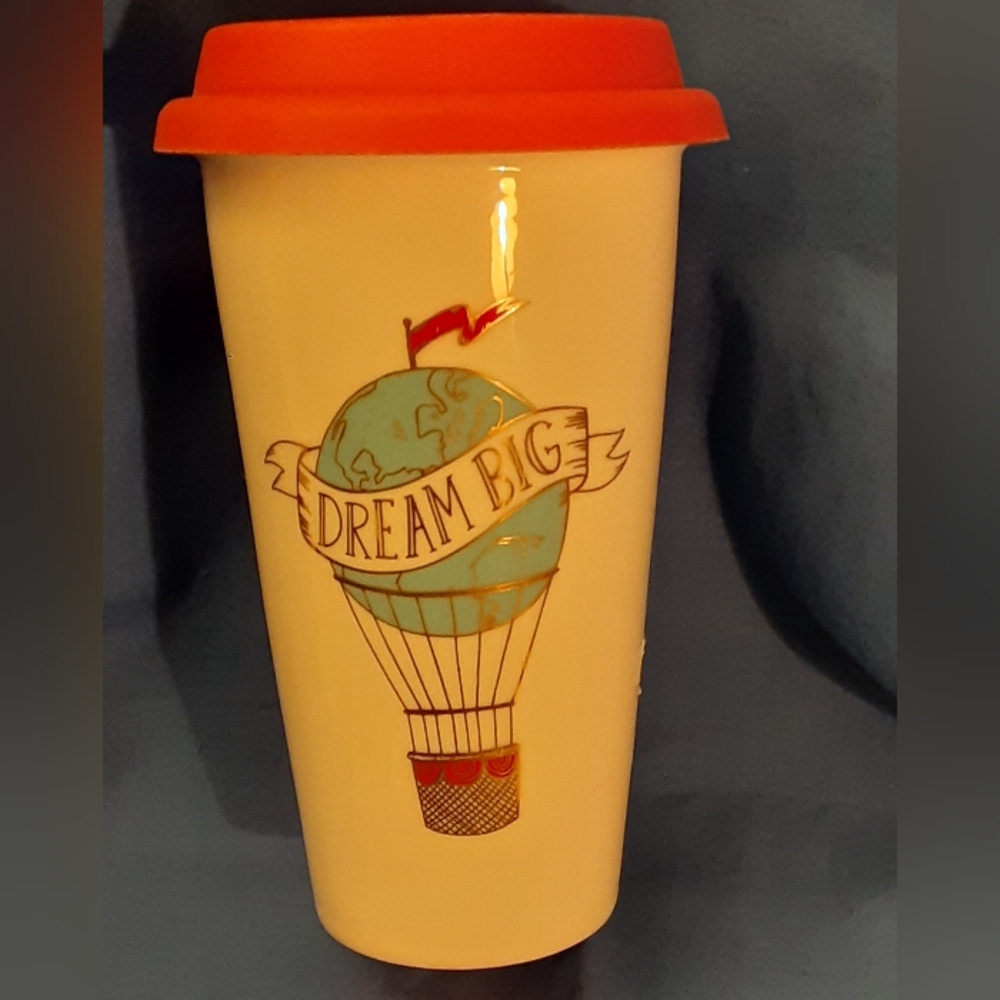 Hot Air Balloon "DREAM BIG" TALL TRAVEL TUMBLER WITH LID Ceramic